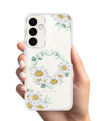 Etui do Samsung Galaxy S23 FE 5G z MagSafe przeźroczyste, silikonowe Flexi, wianek stokrotek