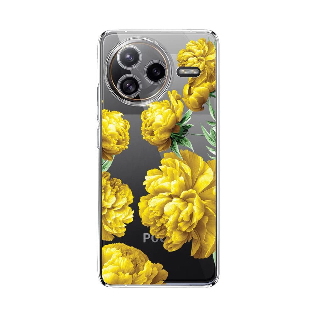 Etui do Xiaomi POCO F7 Ultra przeźroczyste, silikonowe Flexi, żółte piwonie
