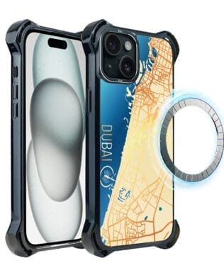 Etui do iPhone 15 IBIZU DropGuard Ultra z MagSafe, mapy świata, Dubai