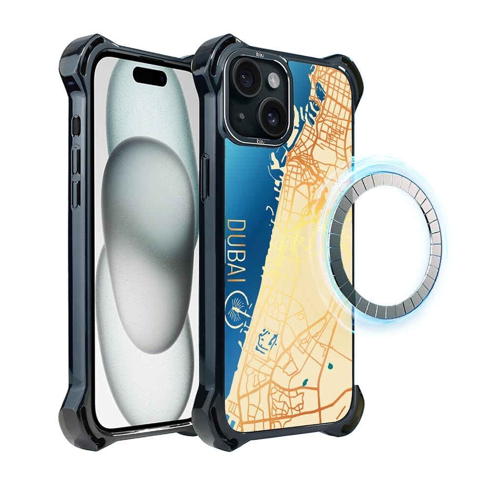 Etui do iPhone 15 IBIZU DropGuard Ultra z MagSafe, mapy świata, Dubai