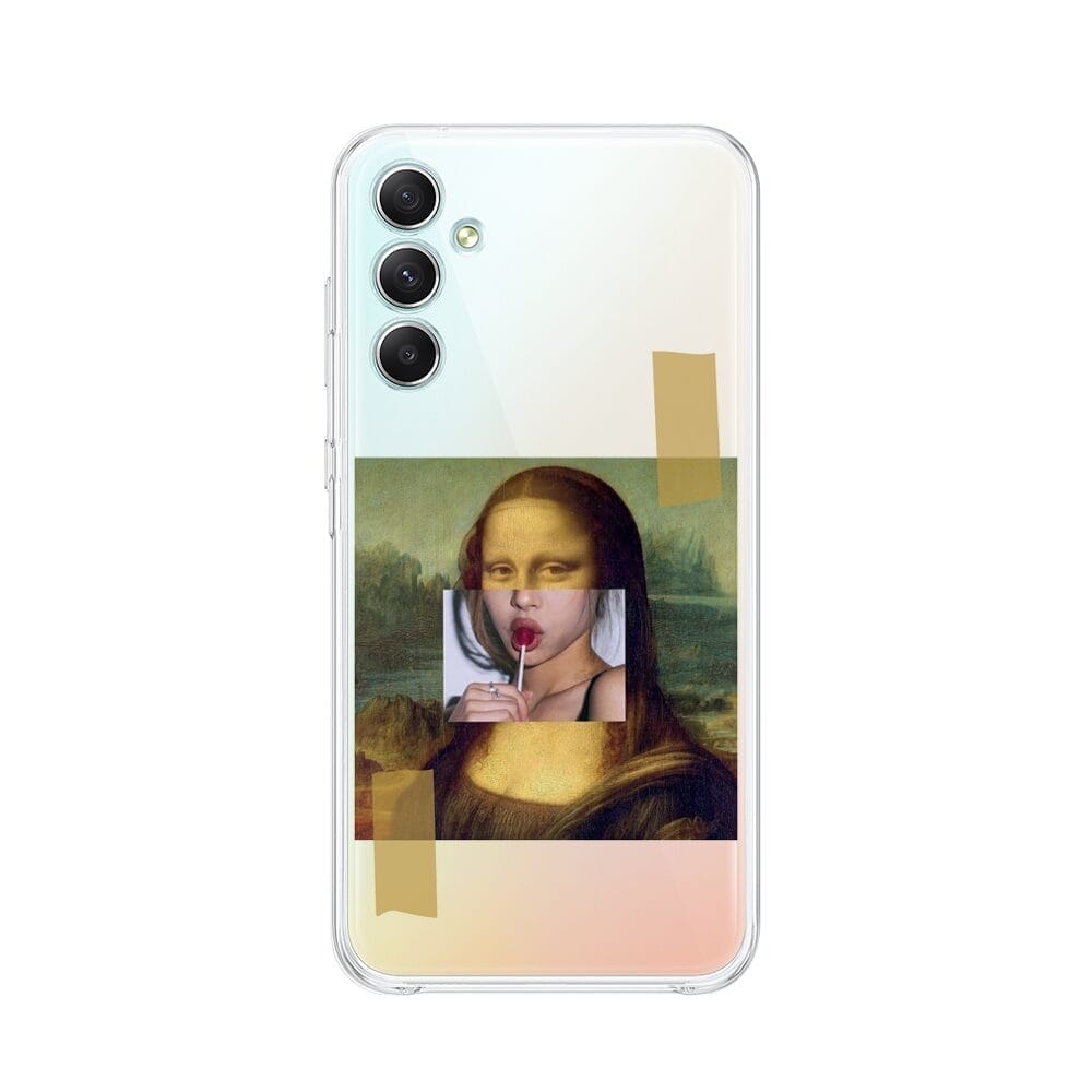 Etui do Samsung Galaxy A34 5G przeźroczyste, silikonowe Flexi, Mona Lisa z lizakiem