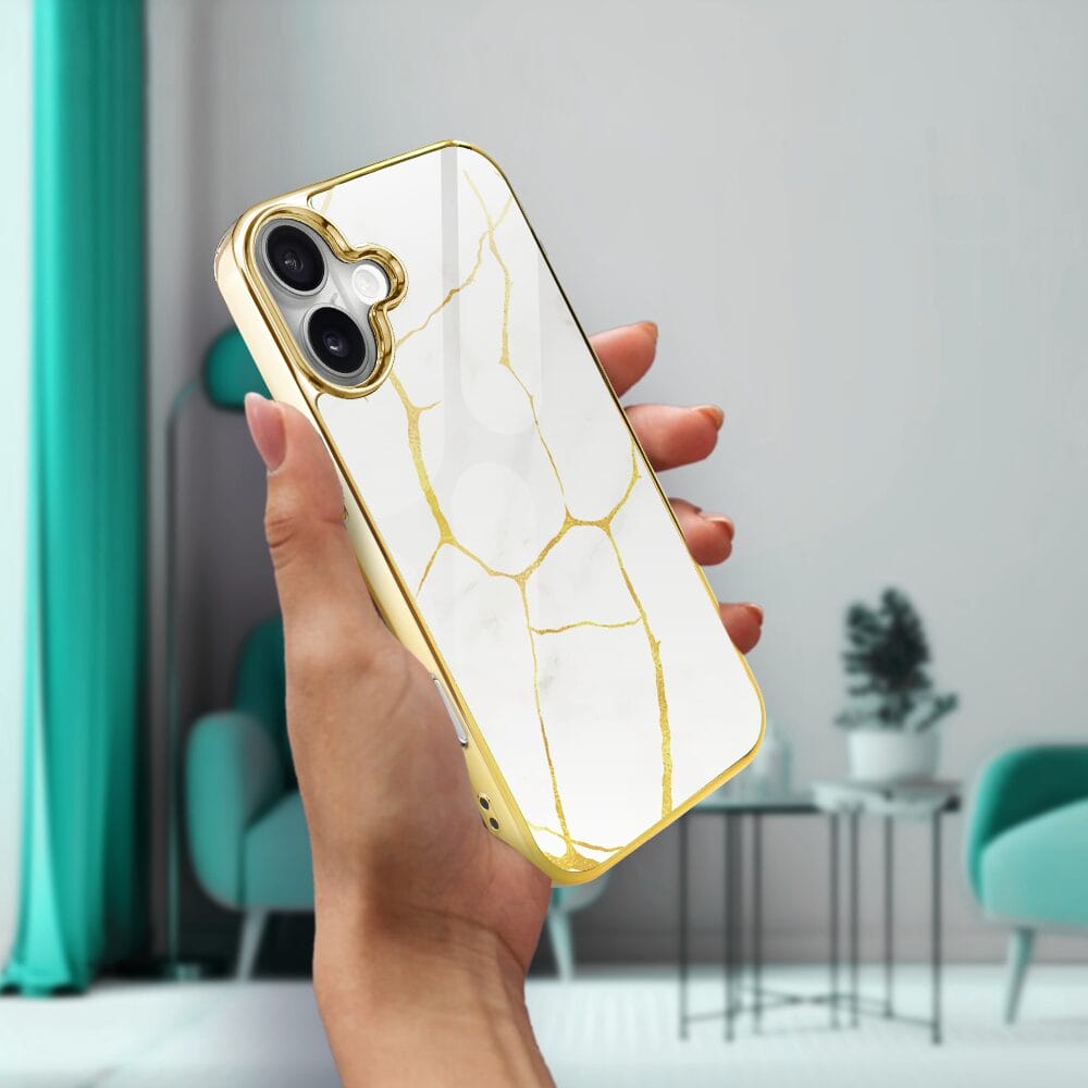 Etui do iPhone 16 IBIZU Elite Glass z MagSafe, Kintsugi, biała porcelana, złote - obrazek 6