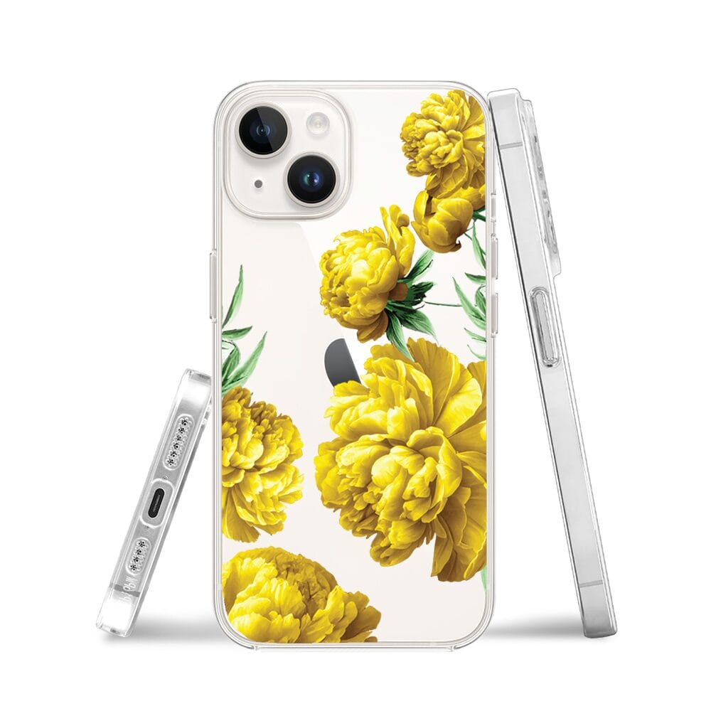 Etui do iPhone 13 Mini przeźroczyste, silikonowe Flexi, żółte piwonie - obrazek 3