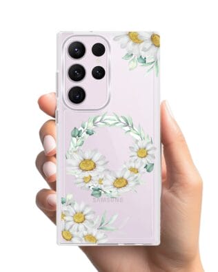 Etui do Samsung Galaxy S23 Ultra z MagSafe przeźroczyste, silikonowe Flexi, wianek stokrotek