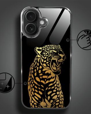 Etui do iPhone 16 IBIZU Elite Glass z MagSafe Golden Midnight, Ryczący Jaguar, czarne