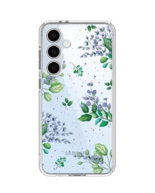 Etui do Samsung Galaxy S24 FE przeźroczyste, silikonowe Flexi, fioletowe kwiatki