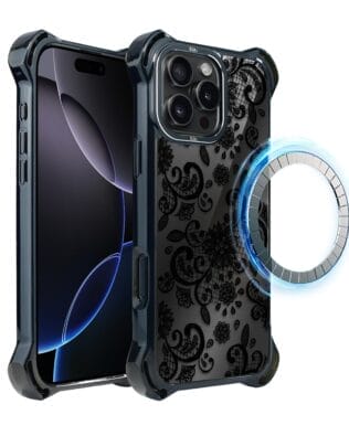 Etui do iPhone 16 Pro Max IBIZU DropGuard Ultra z MagSafe, Midnight, Koronkowa czerń