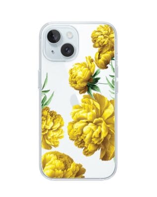 Etui do iPhone 15 przeźroczyste, silikonowe Flexi, żółte piwonie