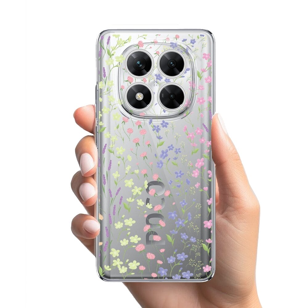 Etui do Xiaomi POCO X7 przeźroczyste, silikonowe Flexi, kwiaty polne - obrazek 2