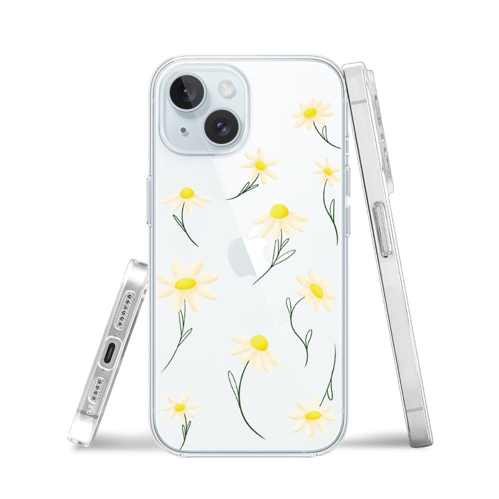 Etui do iPhone 15 Plus przeźroczyste, silikonowe Flexi, stokrotki - obrazek 3