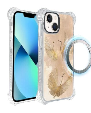 Etui iPhone 13 IBIZU DropGuard Ultra z MagSafe, Boho, Złote żurawie