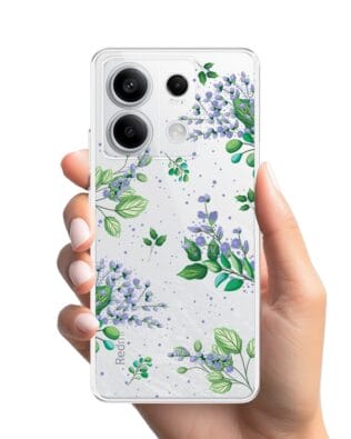 Etui do Xiaomi Redmi Note 13 Pro 5G przeźroczyste, silikonowe Flexi, fioletowe kwiatki
