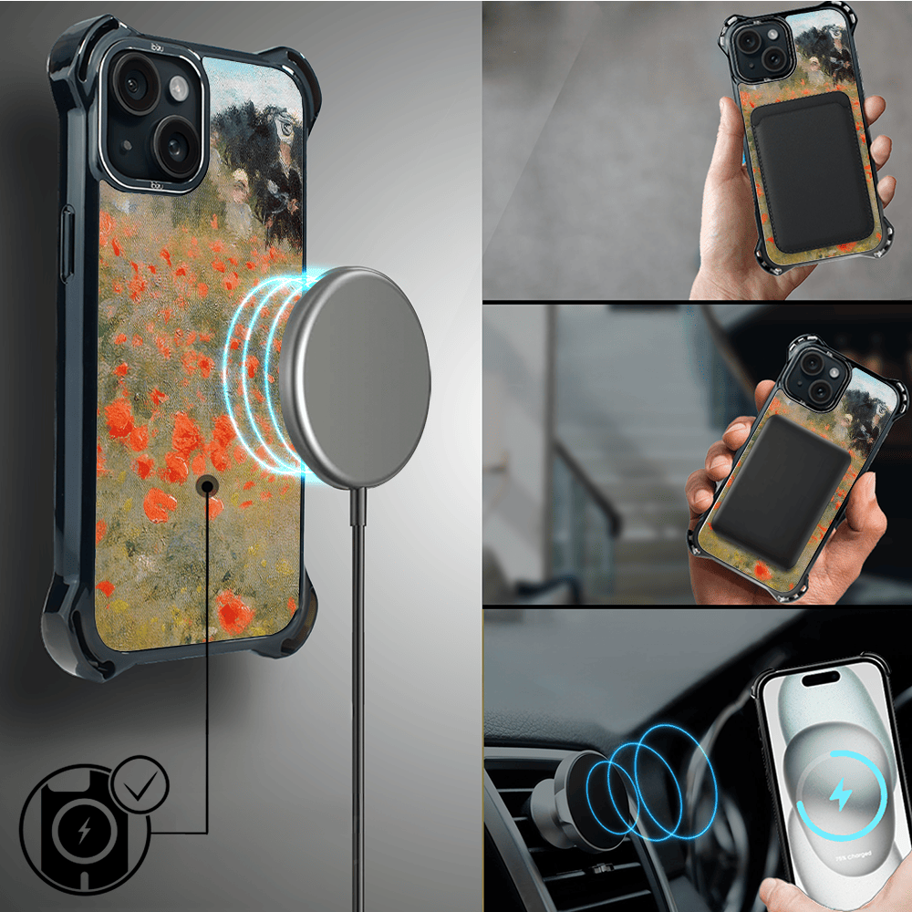 Etui iPhone 15 IBIZU DropGuard Ultra z MagSafe, Claude Monet, pole maków - obrazek 8