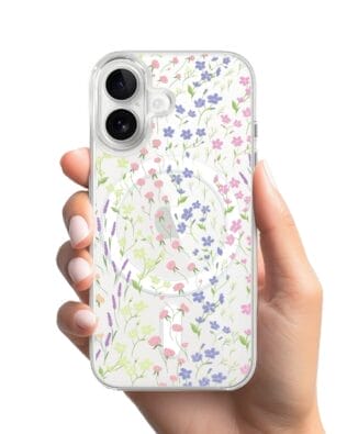 Etui do iPhone 16 Plus z MagSafe przeźroczyste, silikonowe Flexi, kwiaty polne