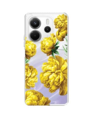 Etui do Xiaomi Redmi Note 14 4G przeźroczyste, silikonowe Flexi, żółte piwonie