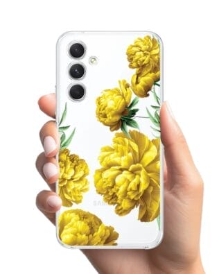 Etui do Samsung Galaxy A54 5G przeźroczyste, silikonowe Flexi, żółte piwonie