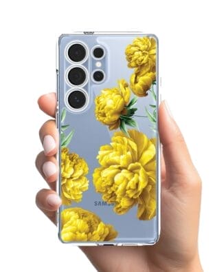Etui do Samsung Galaxy S25 Ultra przeźroczyste, silikonowe Flexi, żółte piwonie