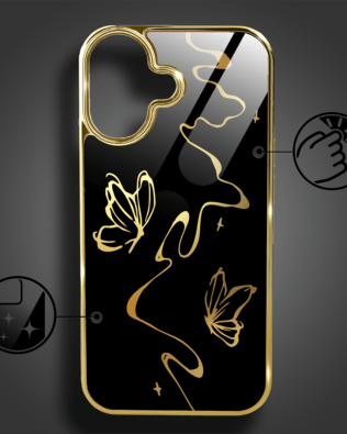 Etui do iPhone 16 IBIZU Elite Glass z MagSafe Golden Midnight, Efekt motyla, złote