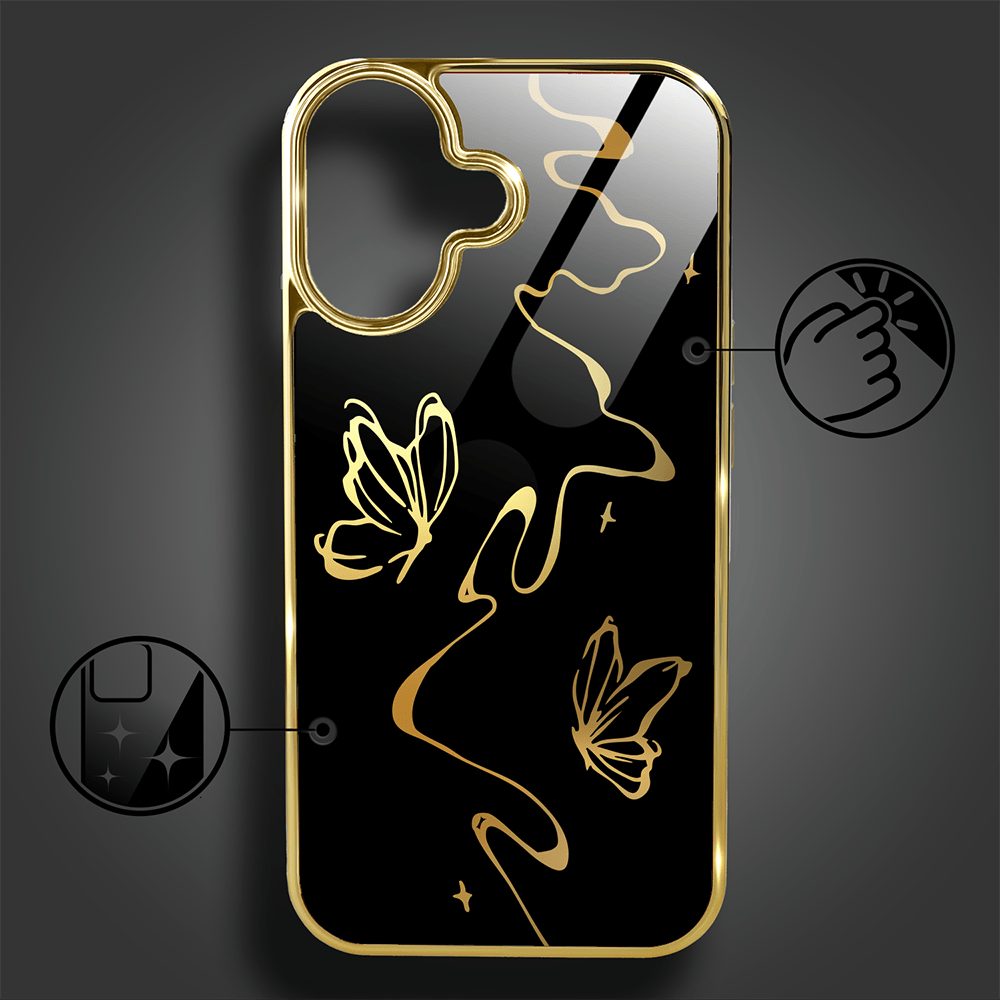 Etui do iPhone 16 IBIZU Elite Glass z MagSafe Golden Midnight, Efekt motyla, złote - obrazek 2