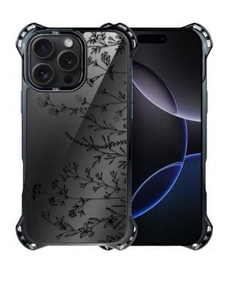 Etui do iPhone 16 Pro IBIZU DropGuard Ultra z MagSafe, Midnight Mirror, Dotyk kwiatów