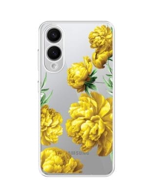 Etui do Samsung Galaxy S25 Edge przeźroczyste, silikonowe Flexi, żółte piwonie