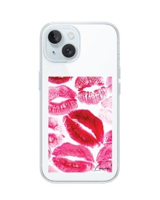 Etui do iPhone 15 przeźroczyste, silikonowe Flexi, pocałunki z napisem „love”