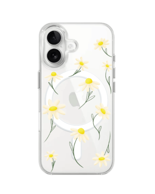 Etui do iPhone 16 z MagSafe przeźroczyste, silikonowe Flexi, stokrotki