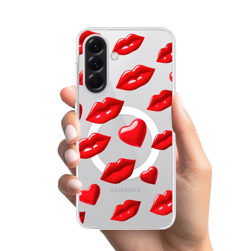 Etui do Samsung Galaxy A56 5G z MagSafe przeźroczyste, silikonowe Flexi, czerwone usta - obrazek 2