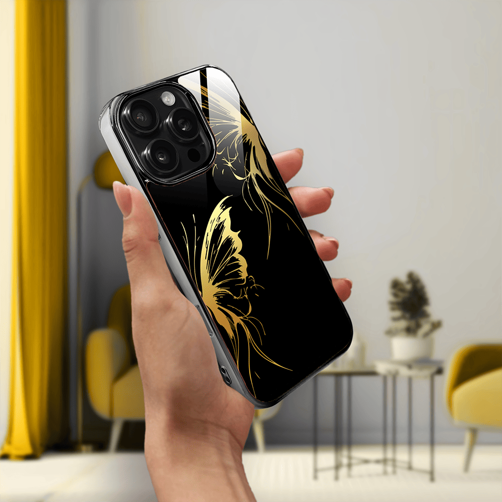 Etui do iPhone 16 Pro Max IBIZU Elite Glass z MagSafe Golden Midnight, Skrzydła motyla, czarne - obrazek 5