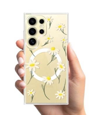 Etui do Samsung Galaxy S24 Ultra z MagSafe przeźroczyste, silikonowe Flexi, stokrotki