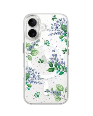 Etui do iPhone 16 Plus z MagSafe przeźroczyste, silikonowe Flexi, fioletowe kwiatki