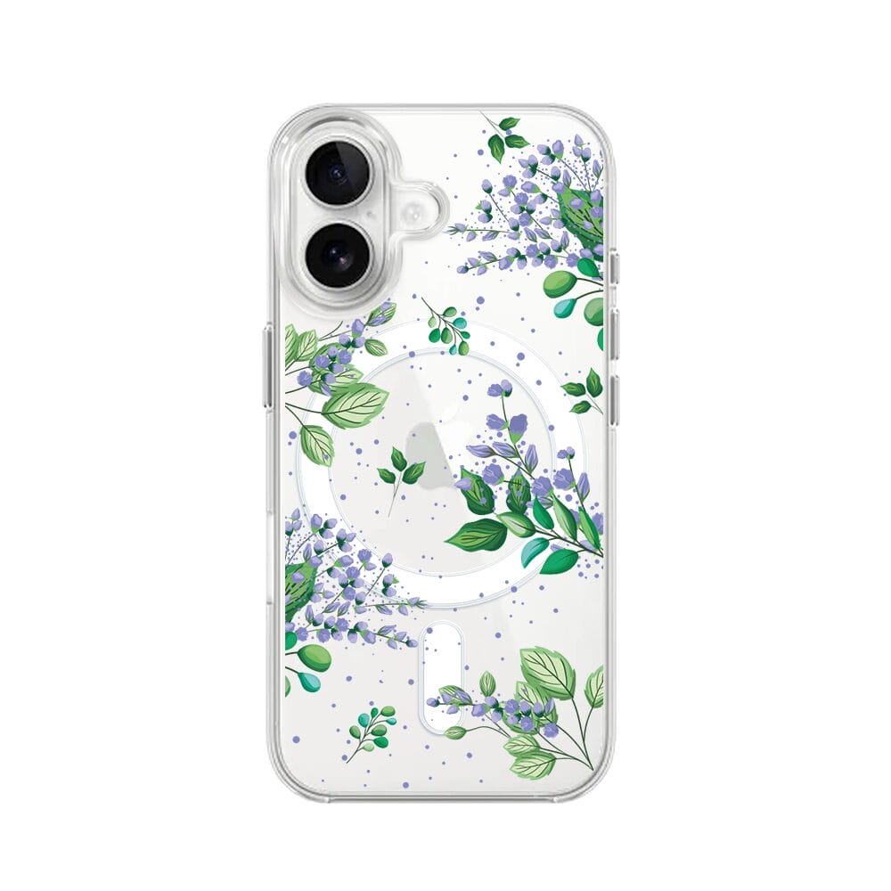 Etui do iPhone 16 Plus z MagSafe przeźroczyste, silikonowe Flexi, fioletowe kwiatki