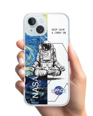 Etui do iPhone 15 przeźroczyste, silikonowe Flexi, Keep Calm in Cosmos
