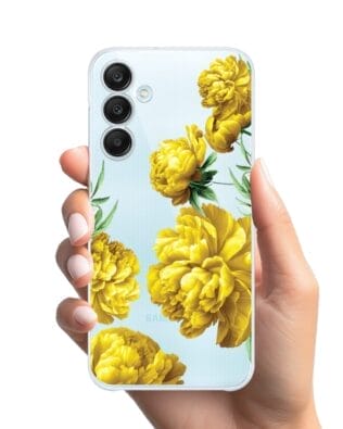 Etui do Samsung Galaxy M35 5G przeźroczyste, silikonowe Flexi, żółte piwonie