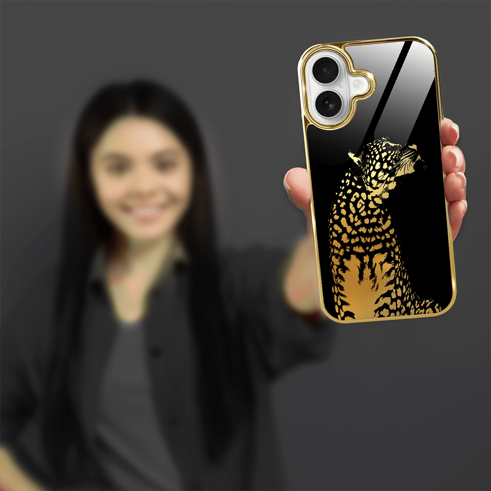 Etui do iPhone 16 Plus IBIZU Elite Glass z MagSafe Golden Midnight, Lampart, złote - obrazek 6