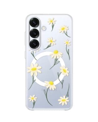 Etui do Samsung Galaxy S25 Plus z MagSafe przeźroczyste, silikonowe Flexi, stokrotki