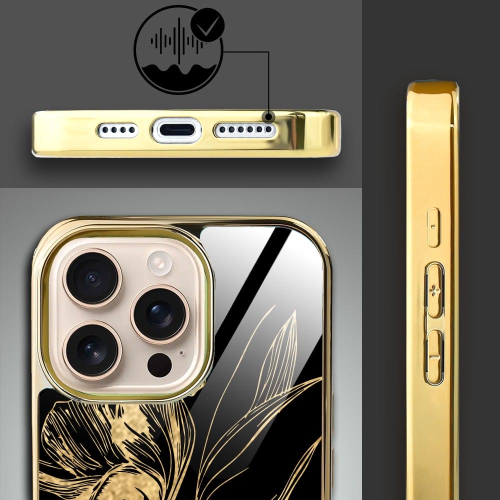 Etui do iPhone 16 Pro IBIZU Elite Glass z MagSafe Golden Midnight, Królewskie irysy, złote - obrazek 3