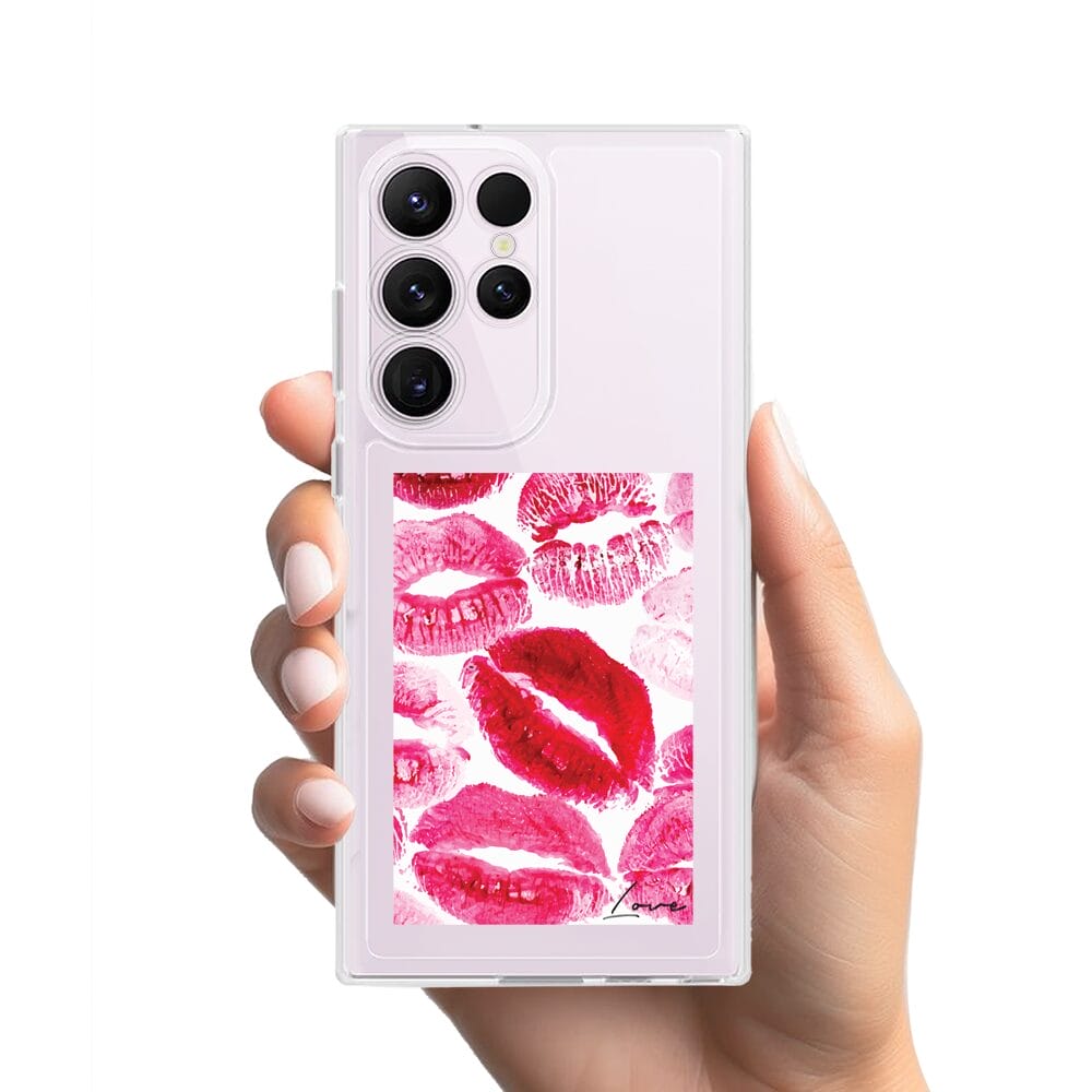 Etui do Samsung Galaxy S23 Ultra przeźroczyste, silikonowe Flexi, pocałunki z napisem "love" - obrazek 2