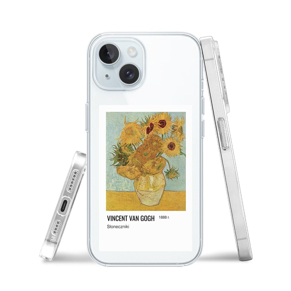 Etui do iPhone 15 przeźroczyste, silikonowe Flexi, słoneczniki Van Gogh - obrazek 3