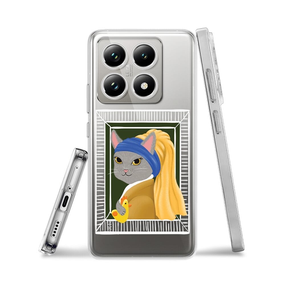 Etui do Xiaomi 14T Pro przeźroczyste, silikonowe Flexi, kotek z kurczakiem - obrazek 3