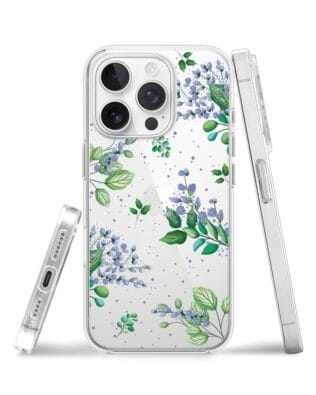 Etui do iPhone 15 Pro przeźroczyste, silikonowe Flexi, fioletowe kwiatki