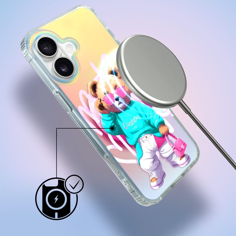 Etui do iPhone 16 Plus IBIZU California Sunset z MagSafe, zmieniające kolor, Pink Queen, stylowy miś - obrazek 6