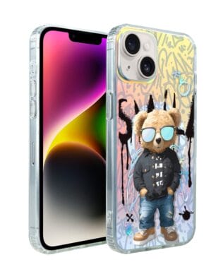 Etui do iPhone 14 IBIZU California Sunset z MagSafe, zmieniające kolor, Graffiti Boy, artystyczny miś