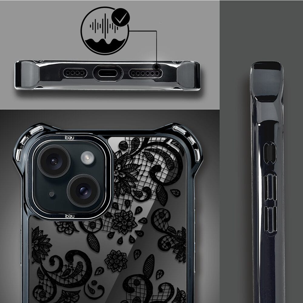 Etui do iPhone 15 IBIZU DropGuard Ultra z MagSafe, Midnight, Koronkowa czerń - obrazek 6