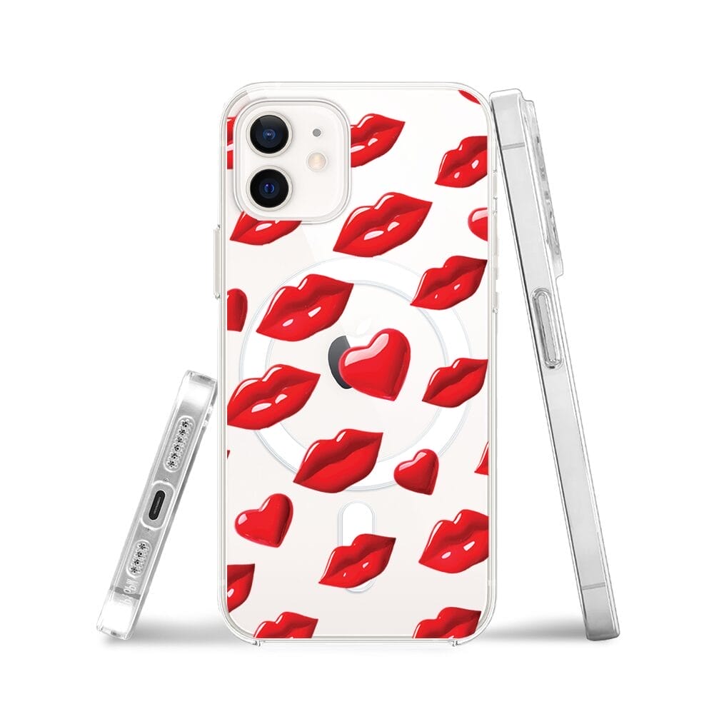 Etui do iPhone 12 Mini z MagSafe przeźroczyste, silikonowe Flexi, czerwone usta - obrazek 3