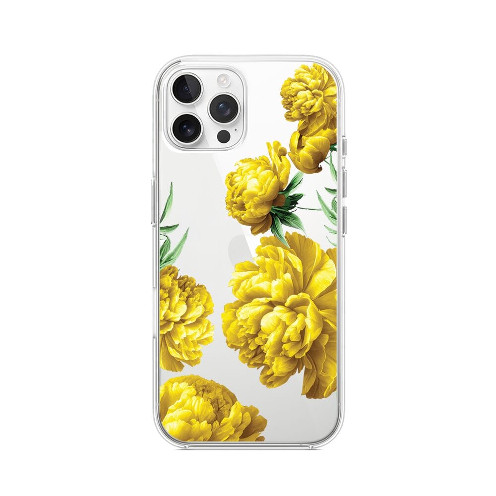 Etui do iPhone 12 Pro Max przeźroczyste, silikonowe Flexi, żółte piwonie
