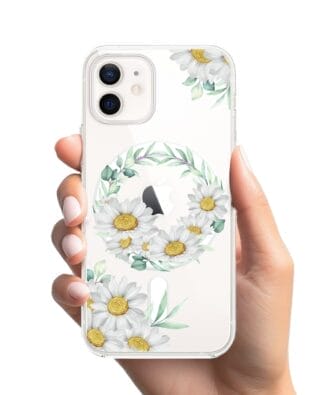 Etui do iPhone 12 Mini z MagSafe przeźroczyste, silikonowe Flexi, wianek stokrotek
