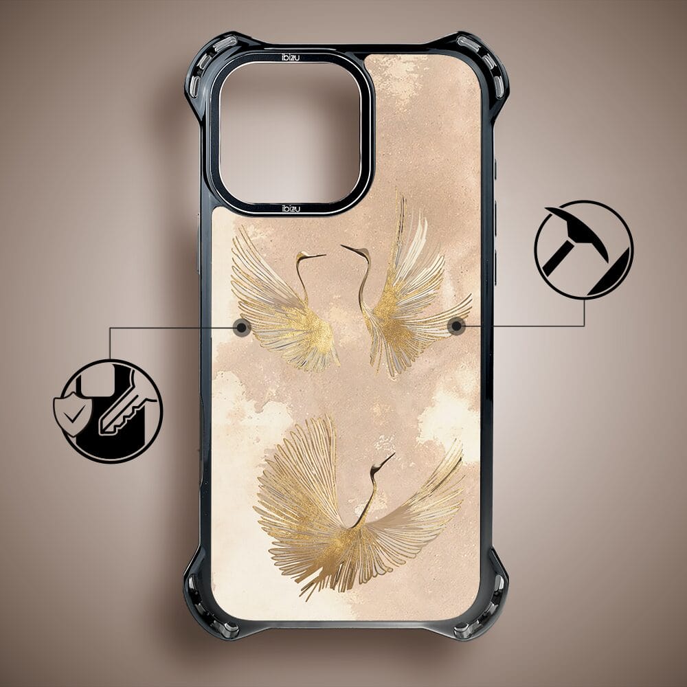 Etui do iPhone 14 Pro IBIZU DropGuard Ultra z MagSafe, Boho, Złote żurawie - obrazek 7