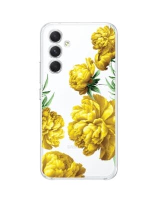 Etui do Samsung Galaxy A54 5G przeźroczyste, silikonowe Flexi, żółte piwonie