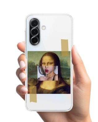 Etui do Samsung Galaxy A36 5G przeźroczyste, silikonowe Flexi, Mona Lisa z lizakiem